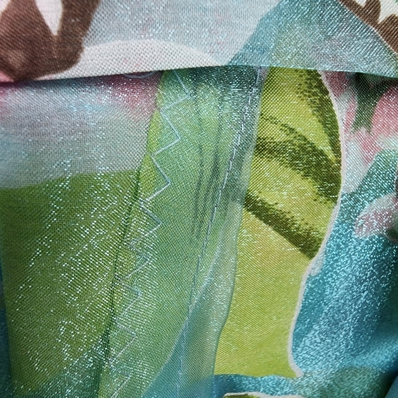 Handmade OOAK Floral Iridescent Ruffle Midi Dress Sheer Sleeve Coquette XS - Picture 15 of 16